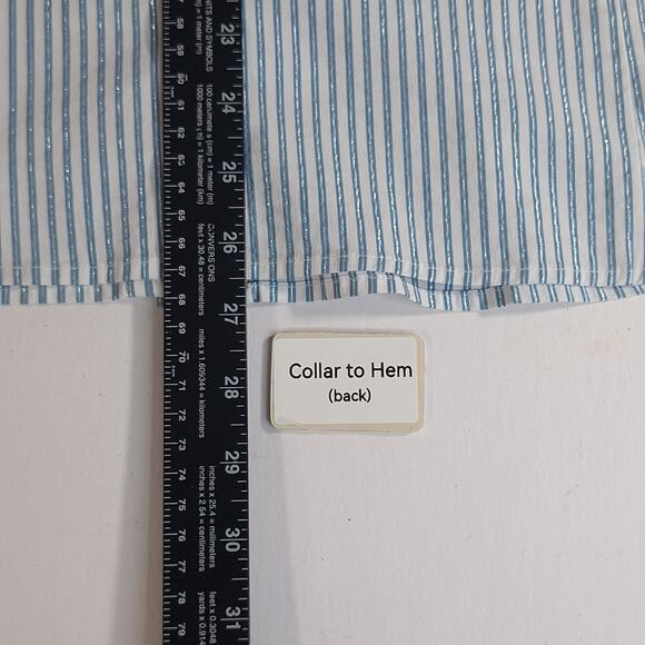 Covington Womens L Blue White Stripe 3/4 Sleeve Button Down Shirt Office Preppy - Picture 6 of 15